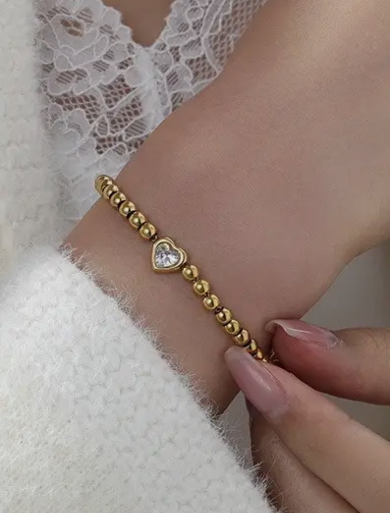 Gold Beaded Heart Bracelet