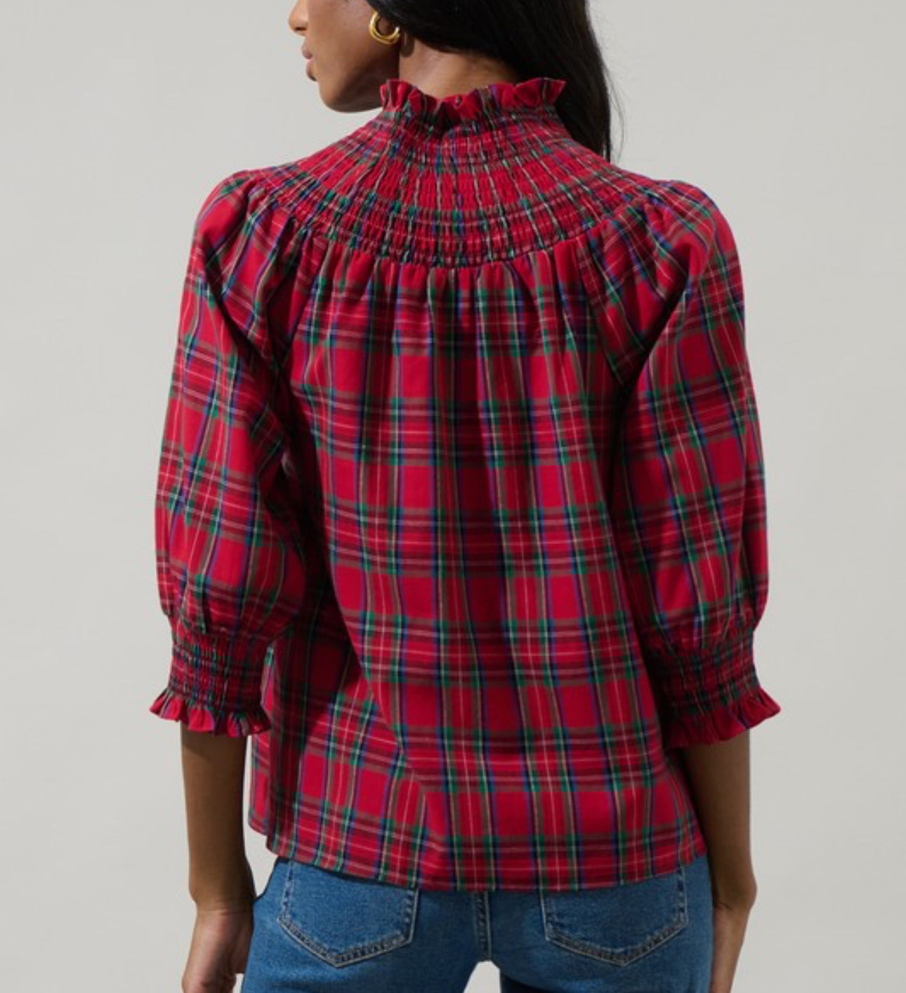 Smocked Plaid Blouse