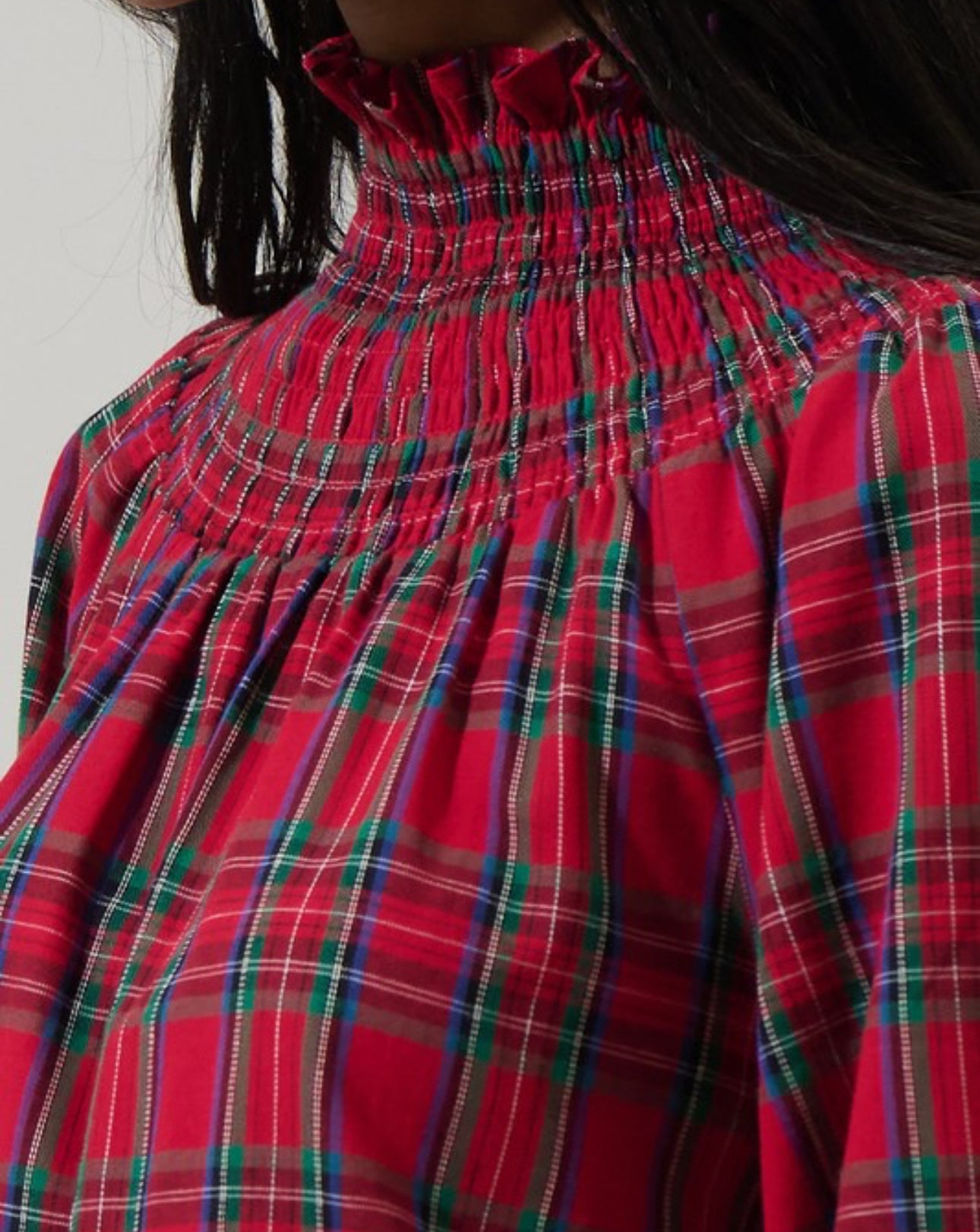 Smocked Plaid Blouse