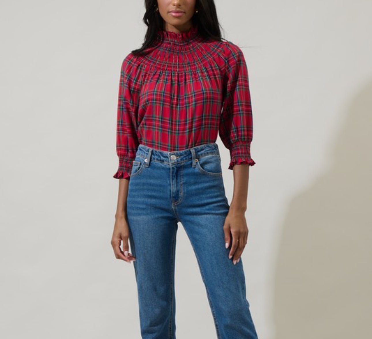 Smocked Plaid Blouse