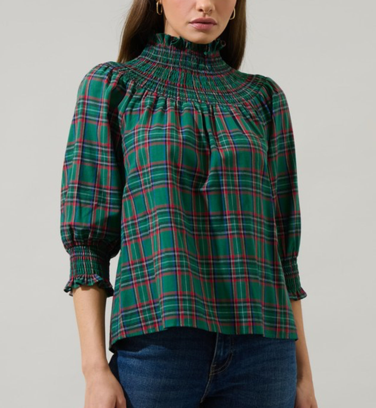 Smocked Plaid Blouse
