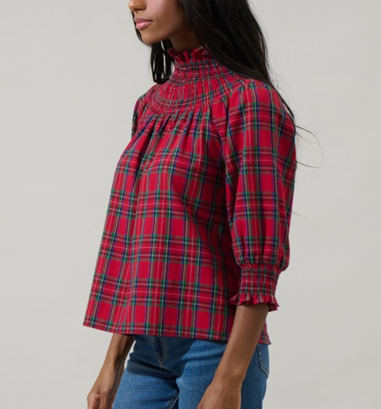 Smocked Plaid Blouse