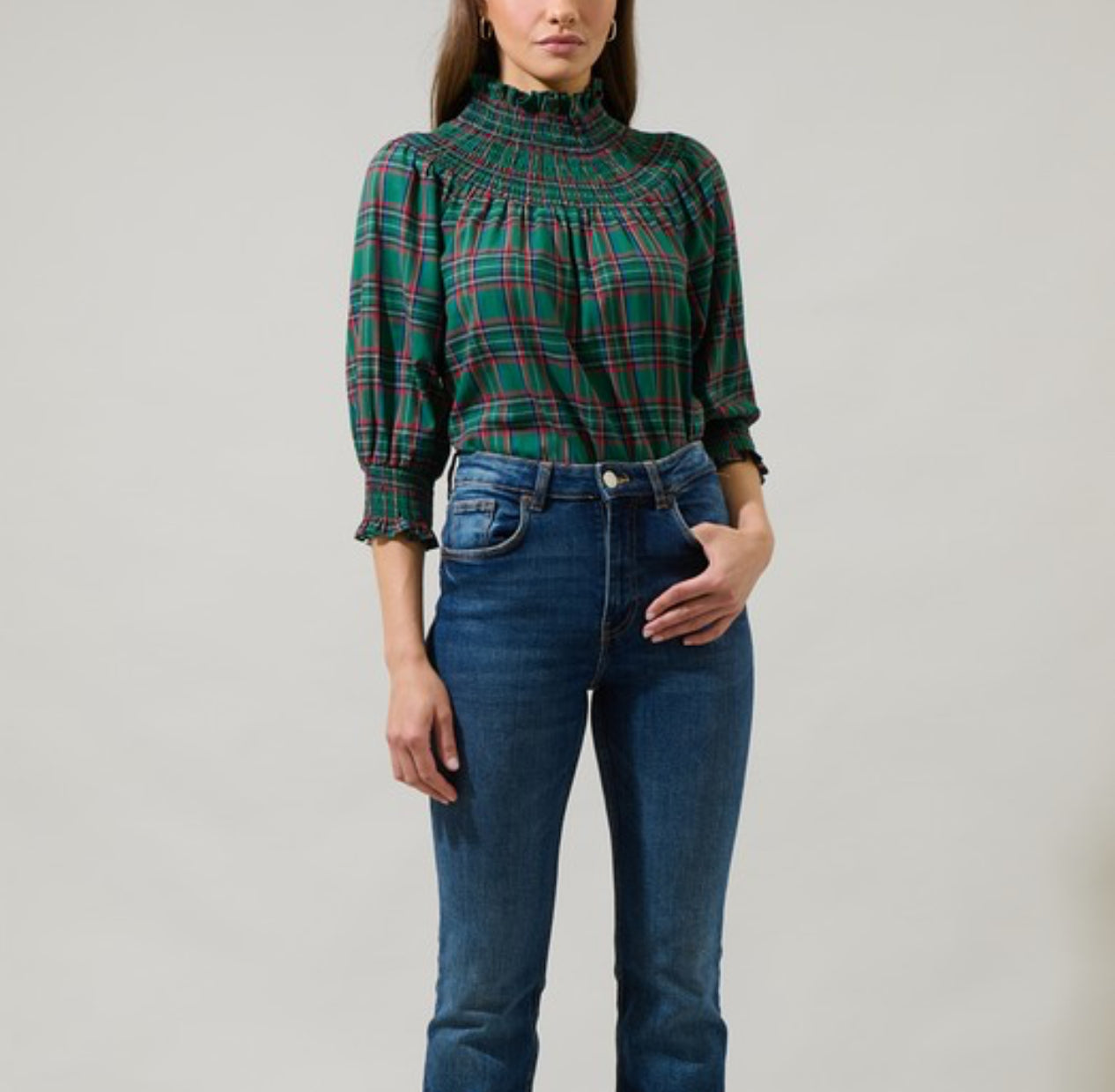 Smocked Plaid Blouse