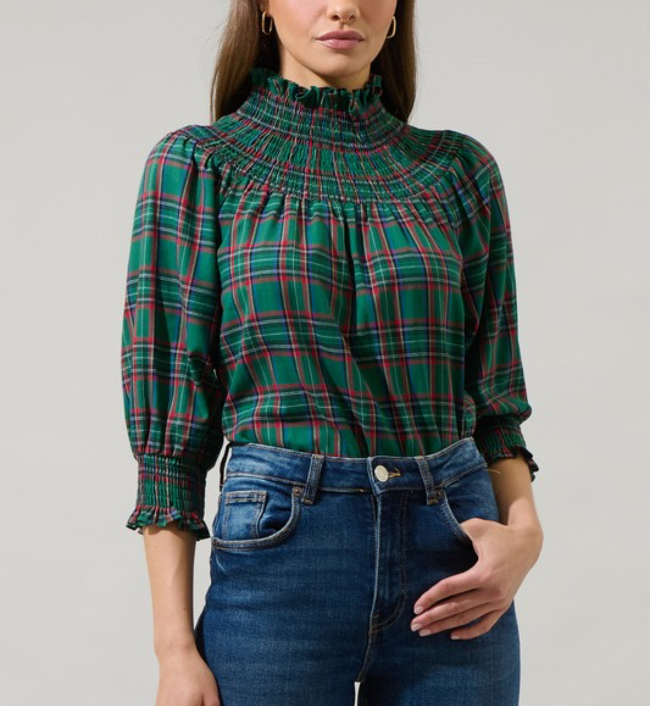 Smocked Plaid Blouse
