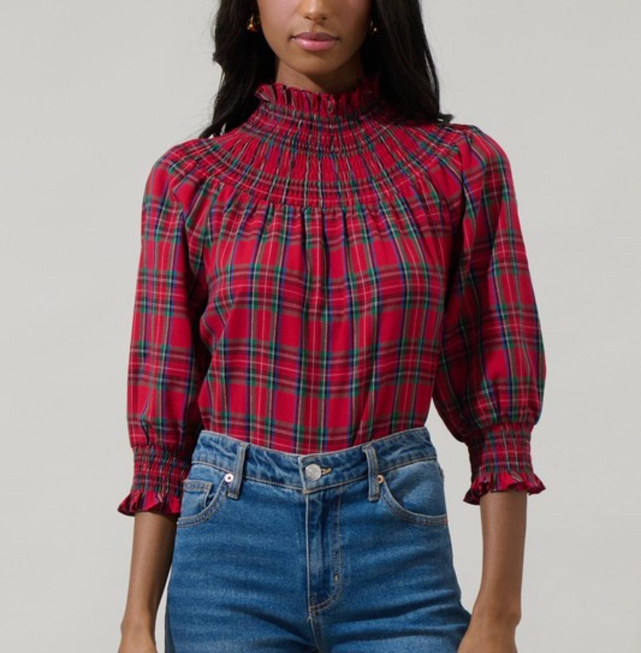 Smocked Plaid Blouse