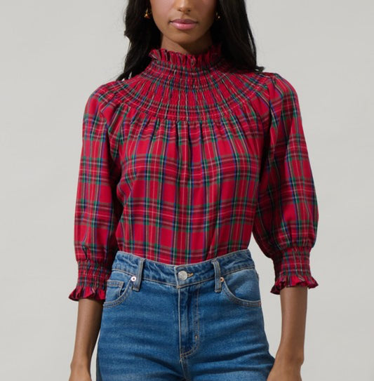 Smocked Plaid Blouse