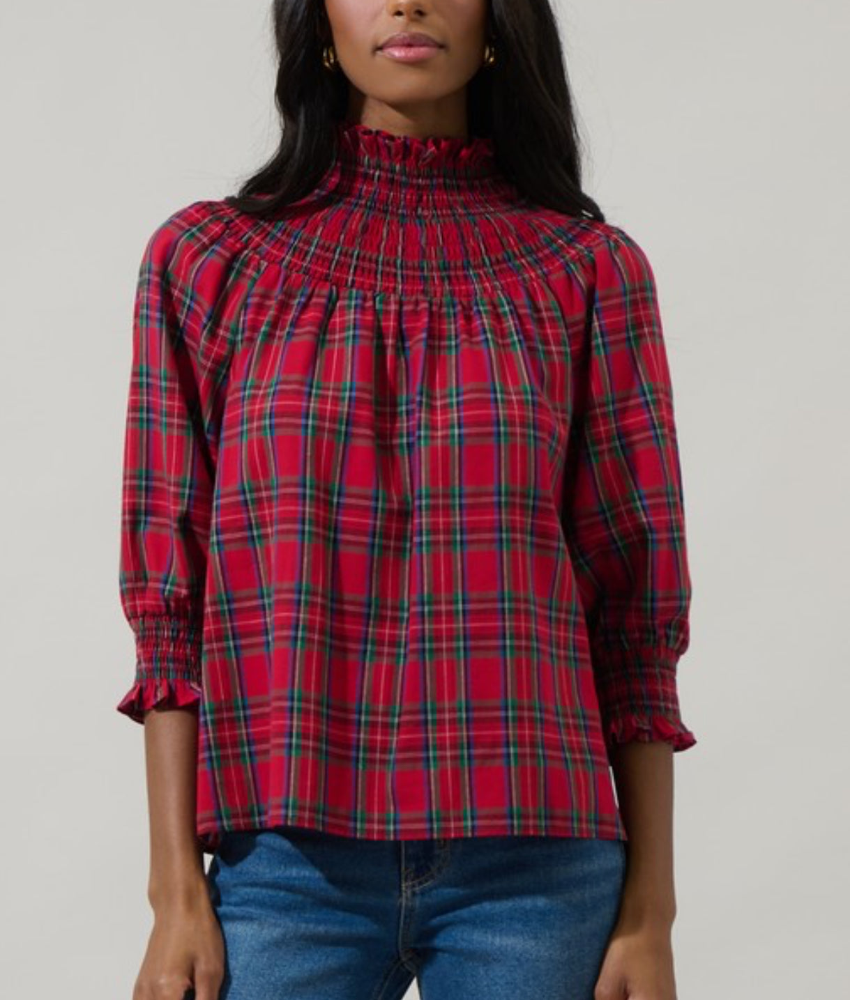 Smocked Plaid Blouse