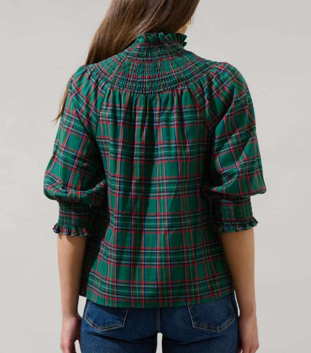 Smocked Plaid Blouse