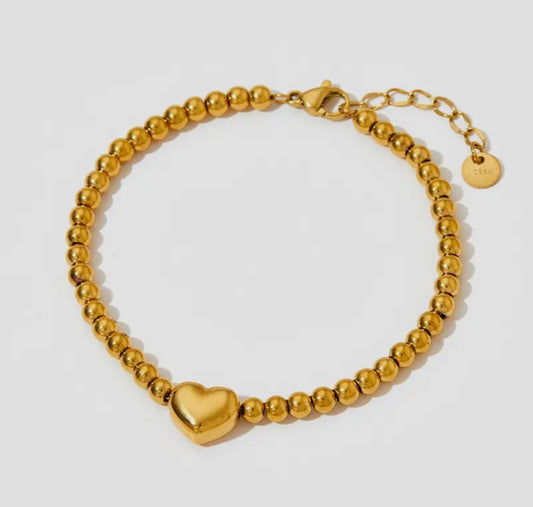 Gold Beaded Heart Bracelet