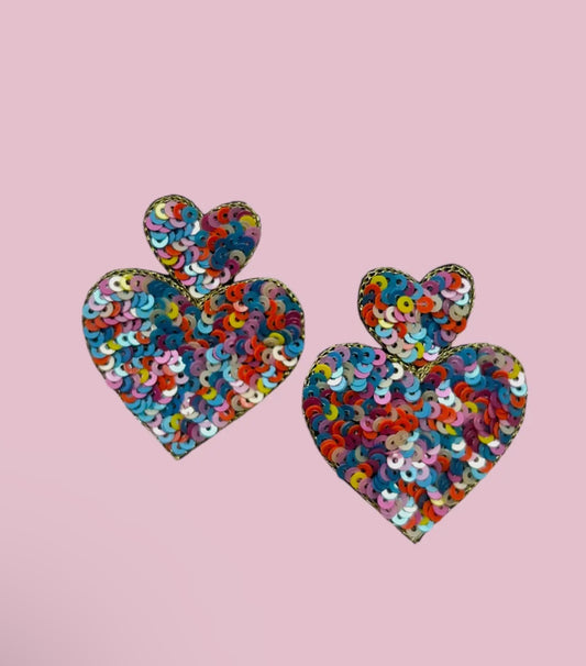 Sequined Heart Earrings